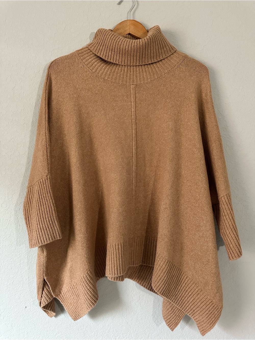 LOFT Women’s Camel Turtleneck Sweater Poncho